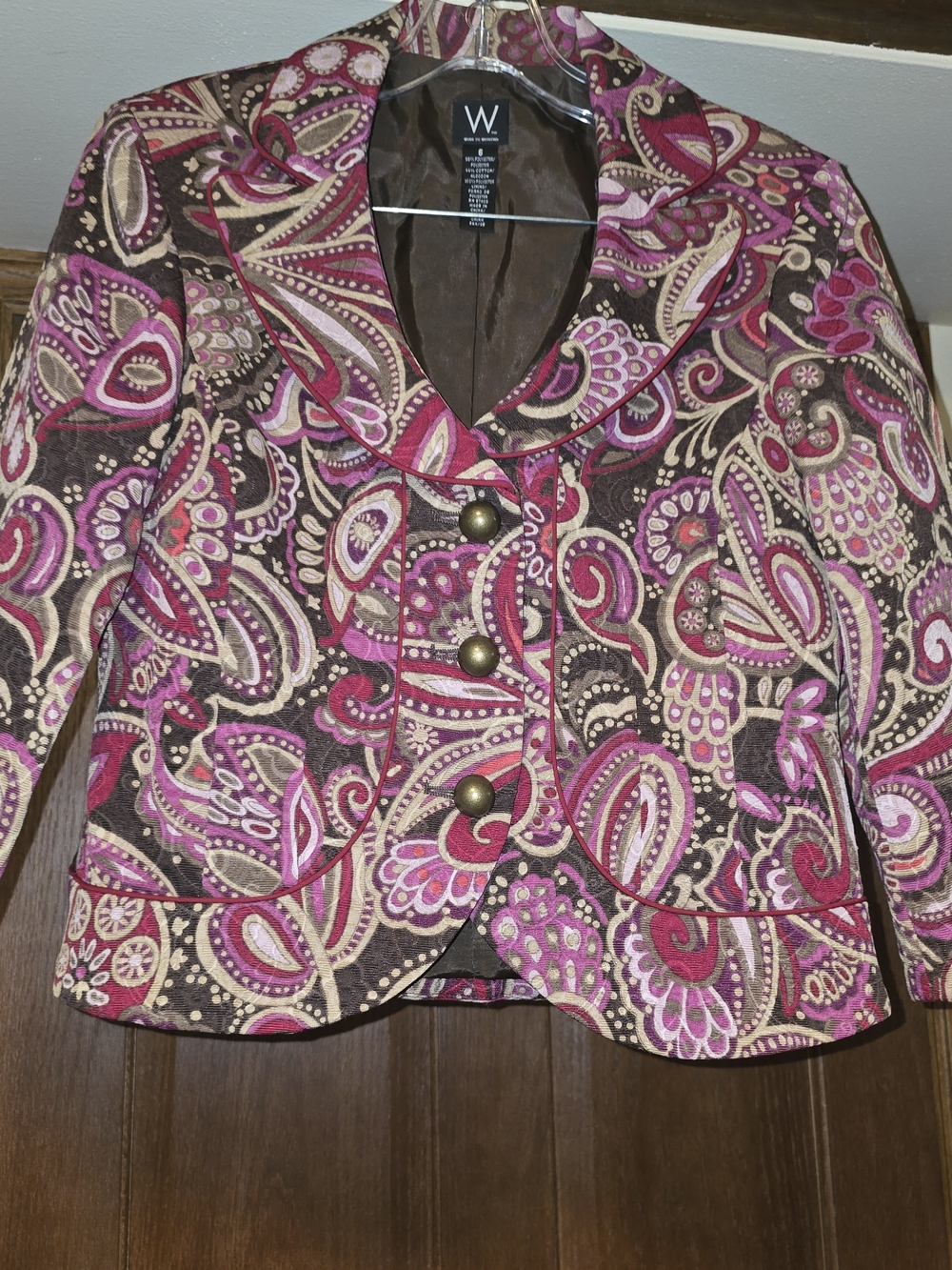 Work To Weekend Women's Size 6 Paisley Blazer Pink Brown Tailored Jacket EUC